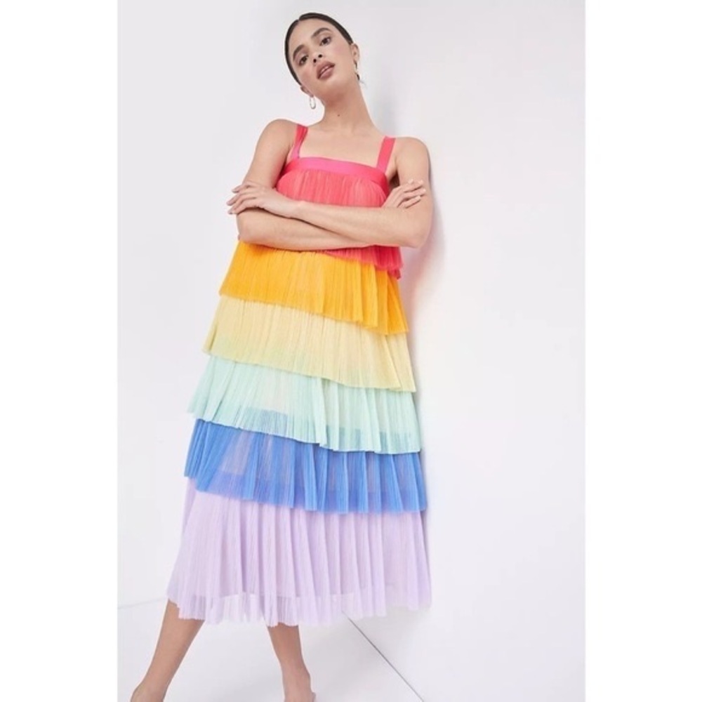 ANTHROPOLOGIE Rainbow tiered midi dress XL